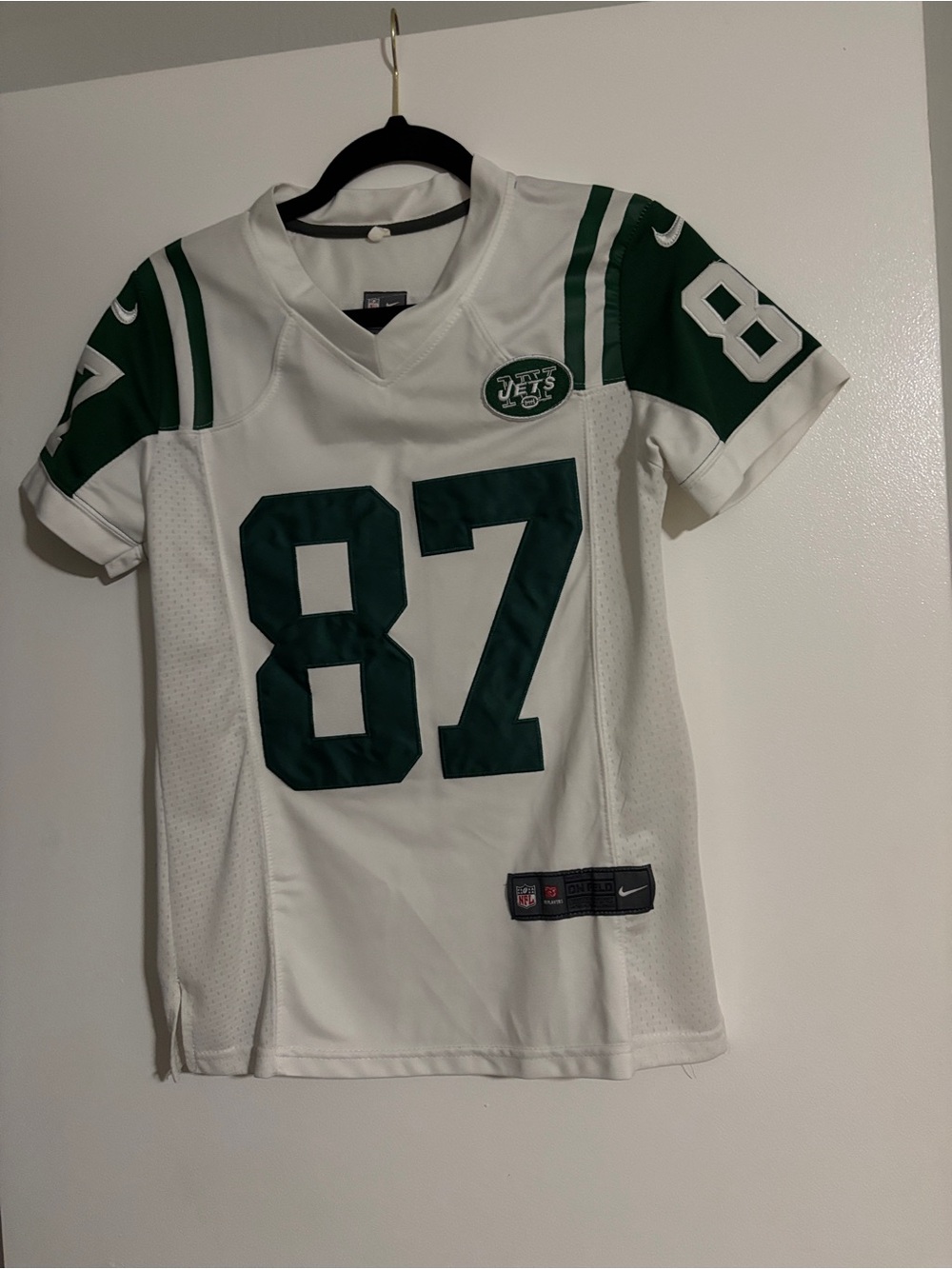 Nike Kids White and Green Football Jersey #87